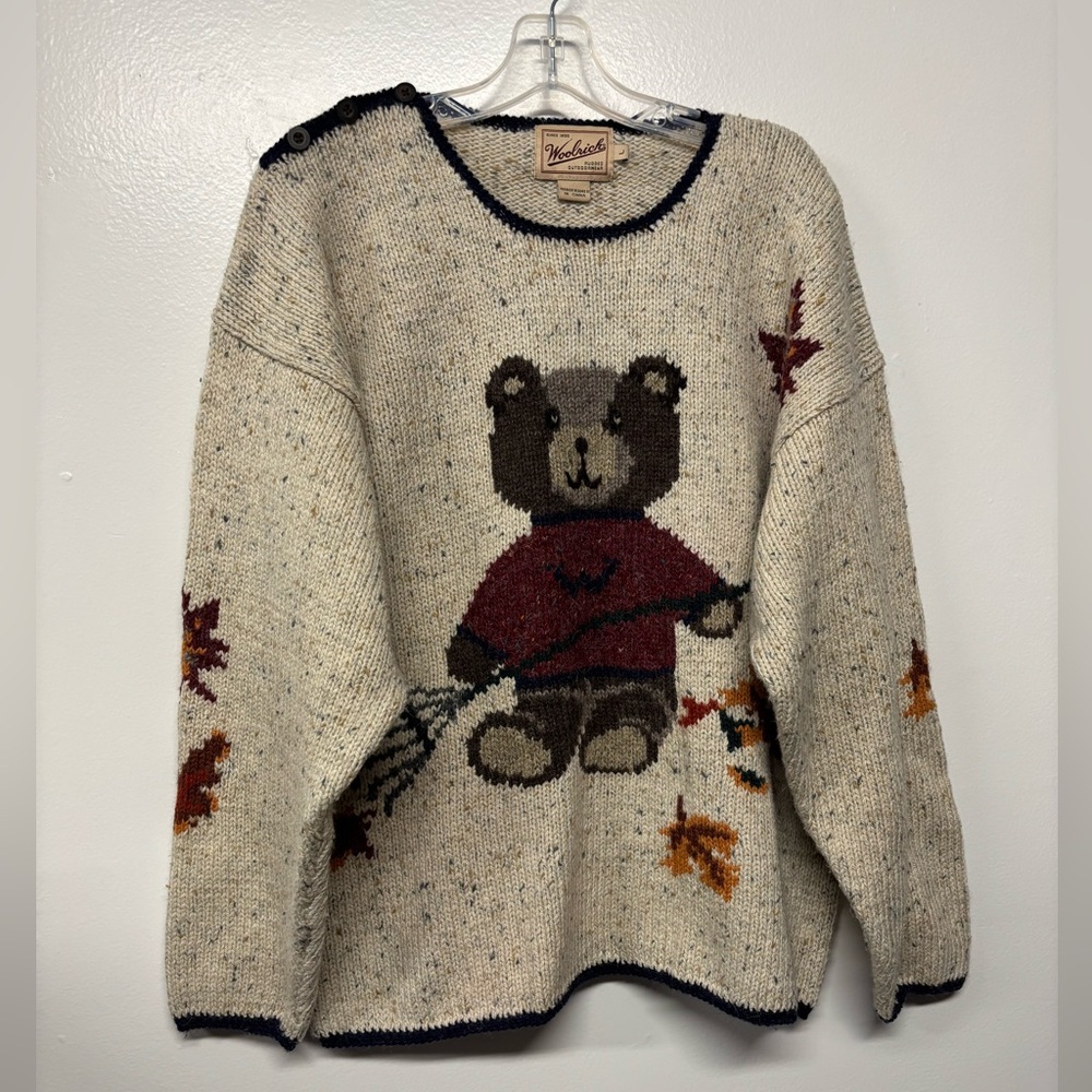 Vintage 90s Woolrich Teddybear Fall Autumn Wool Blend Knit Sweater Size Large